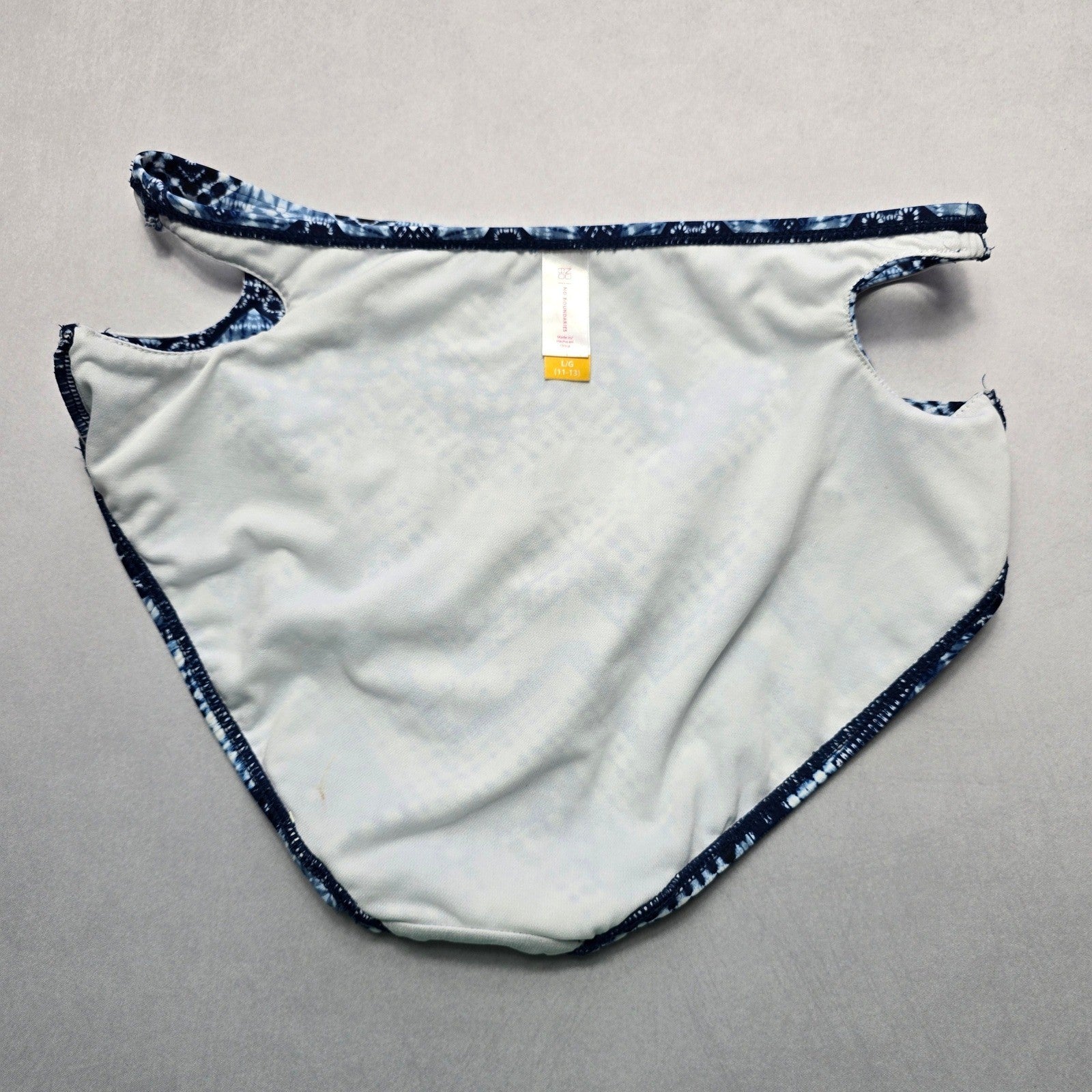 No Boundaries Blue Geometric Cutout Swim Beach Cheeky Bikini Bottom Large