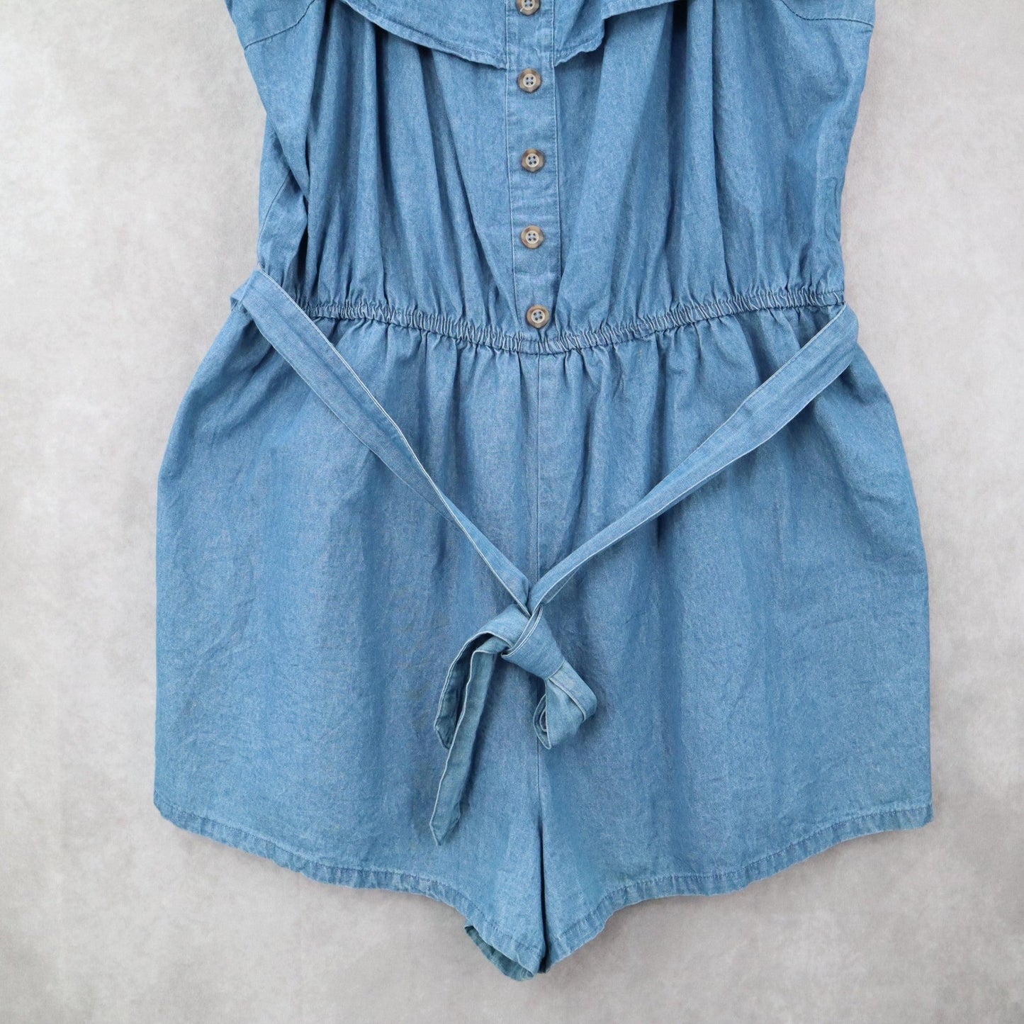 Derek Heart Blue Denim Cotton Ruffle Belt Shorts Stretch Romper Jumpsuit Plus 2X