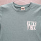 Victoria's Secret Pink Logo Blue Ribbed Short Sleeve Cropped Tshirt Top S Small