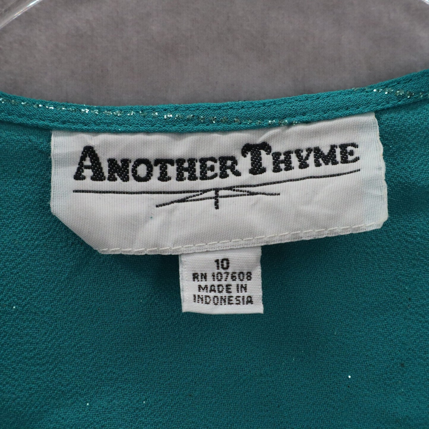 Another Thyme Green Glitter Sparkly Coverup Blouse Party Glam VTG Top Medium 10