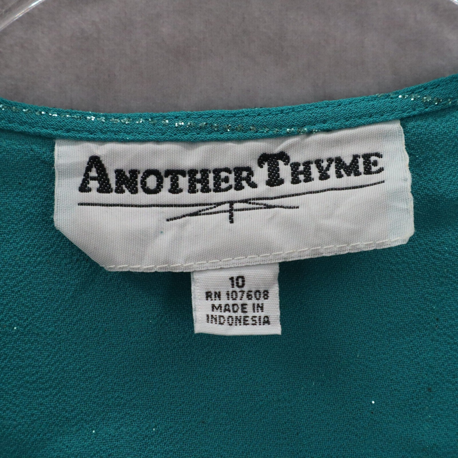 Another Thyme Green Glitter Sparkly Coverup Blouse Party Glam VTG Top Medium 10