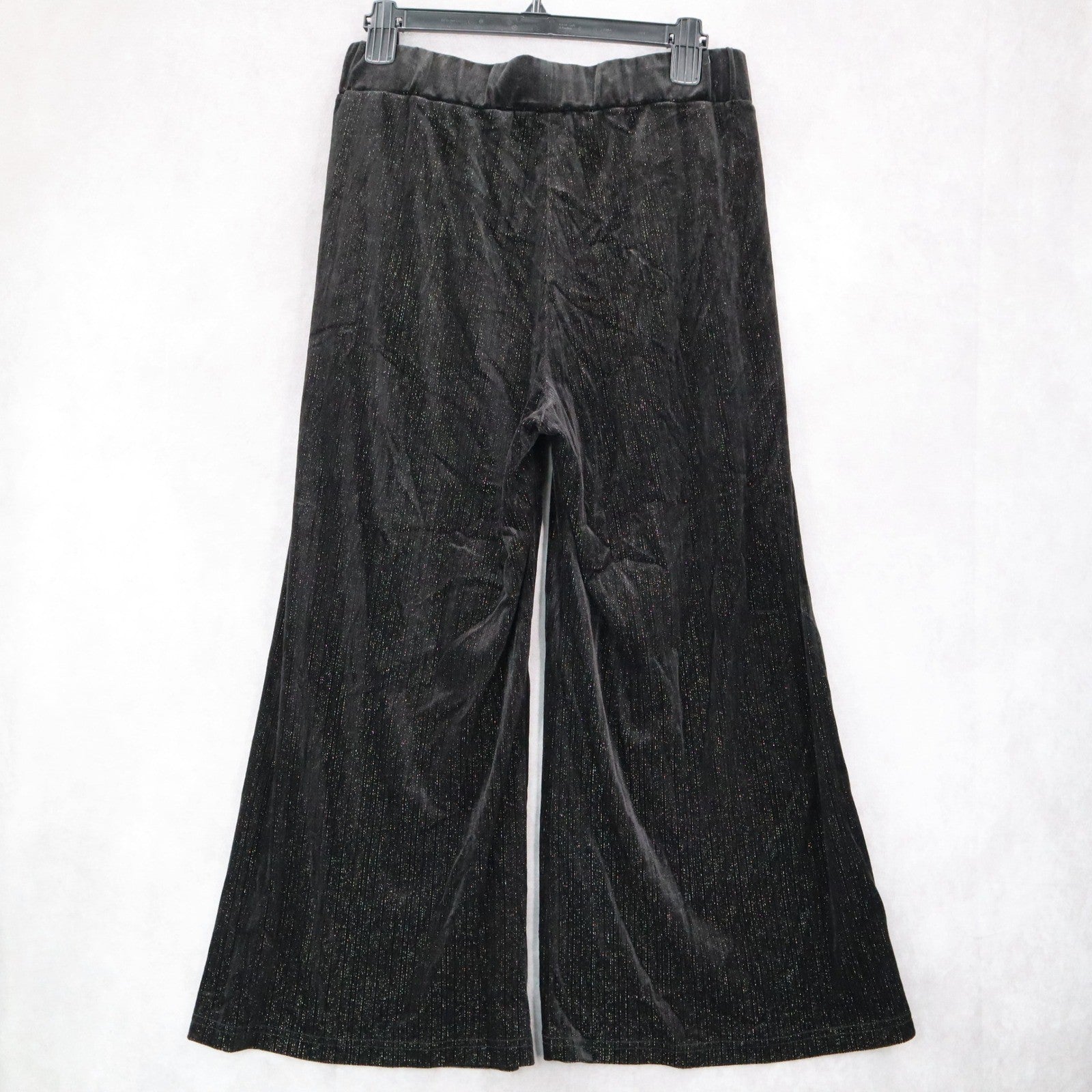 See and Be Seen Black Velvet Wide Leg Pants Glitter Stretch Trousers VTG Medium