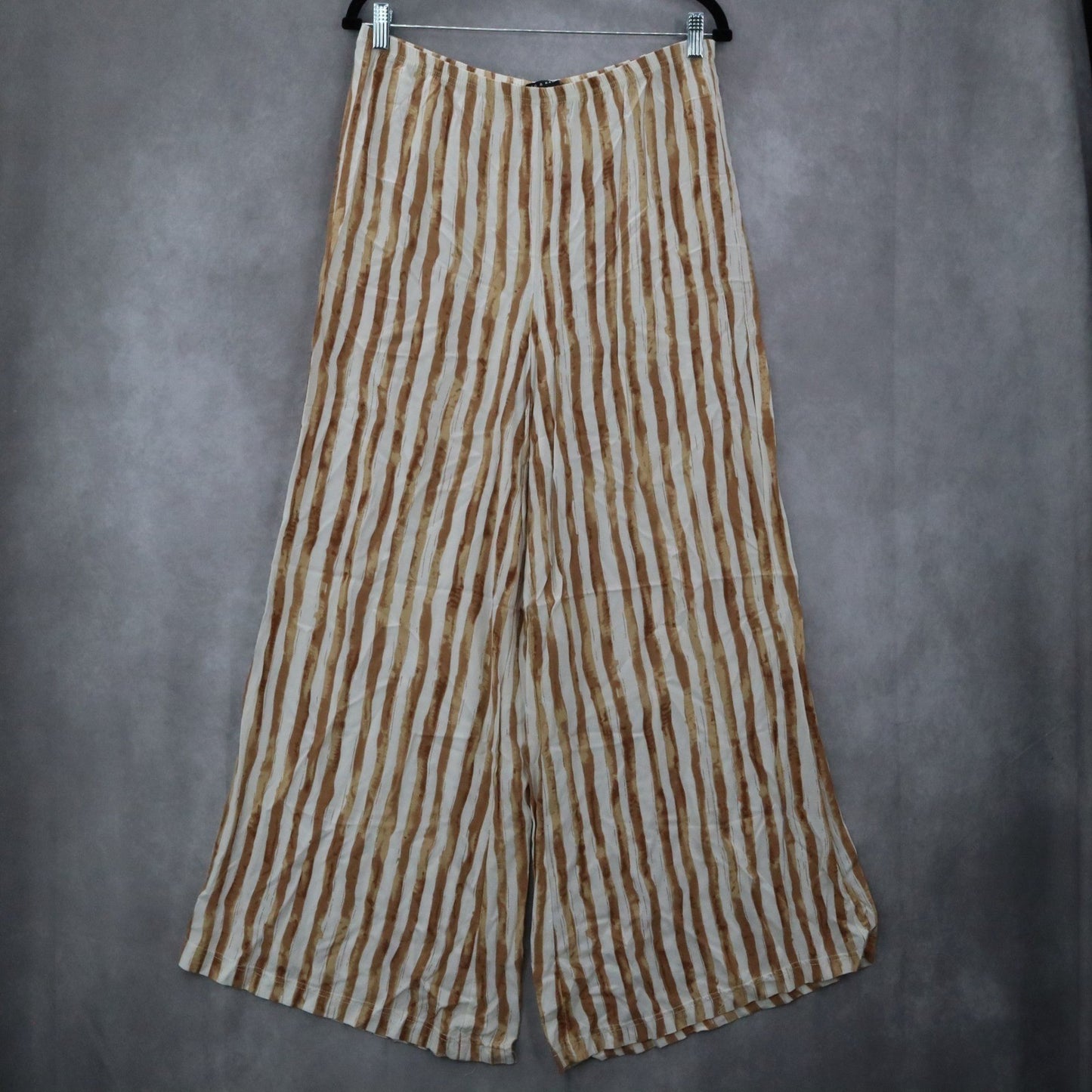 Zac & Rachel Yellow Stripe Pull On Wide Leg Boho Comfy Trouser Pants Large