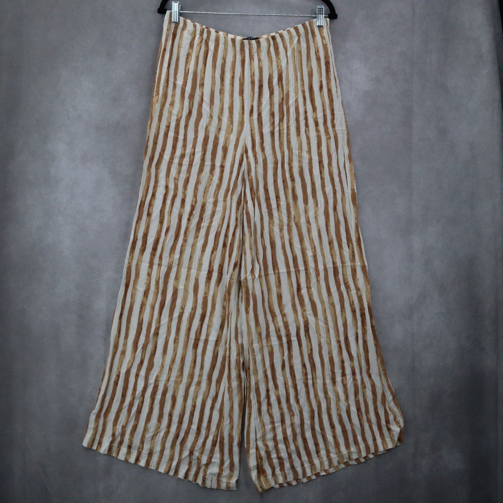 Zac & Rachel Yellow Stripe Pull On Wide Leg Boho Comfy Trouser Pants Large