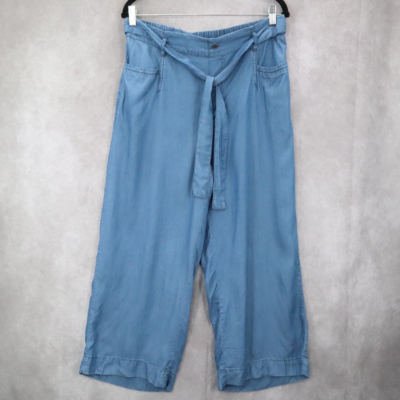 Zac & Rachel Blue Wide Leg Pants Belted Soft Boho Comfy Minimalist L Large
