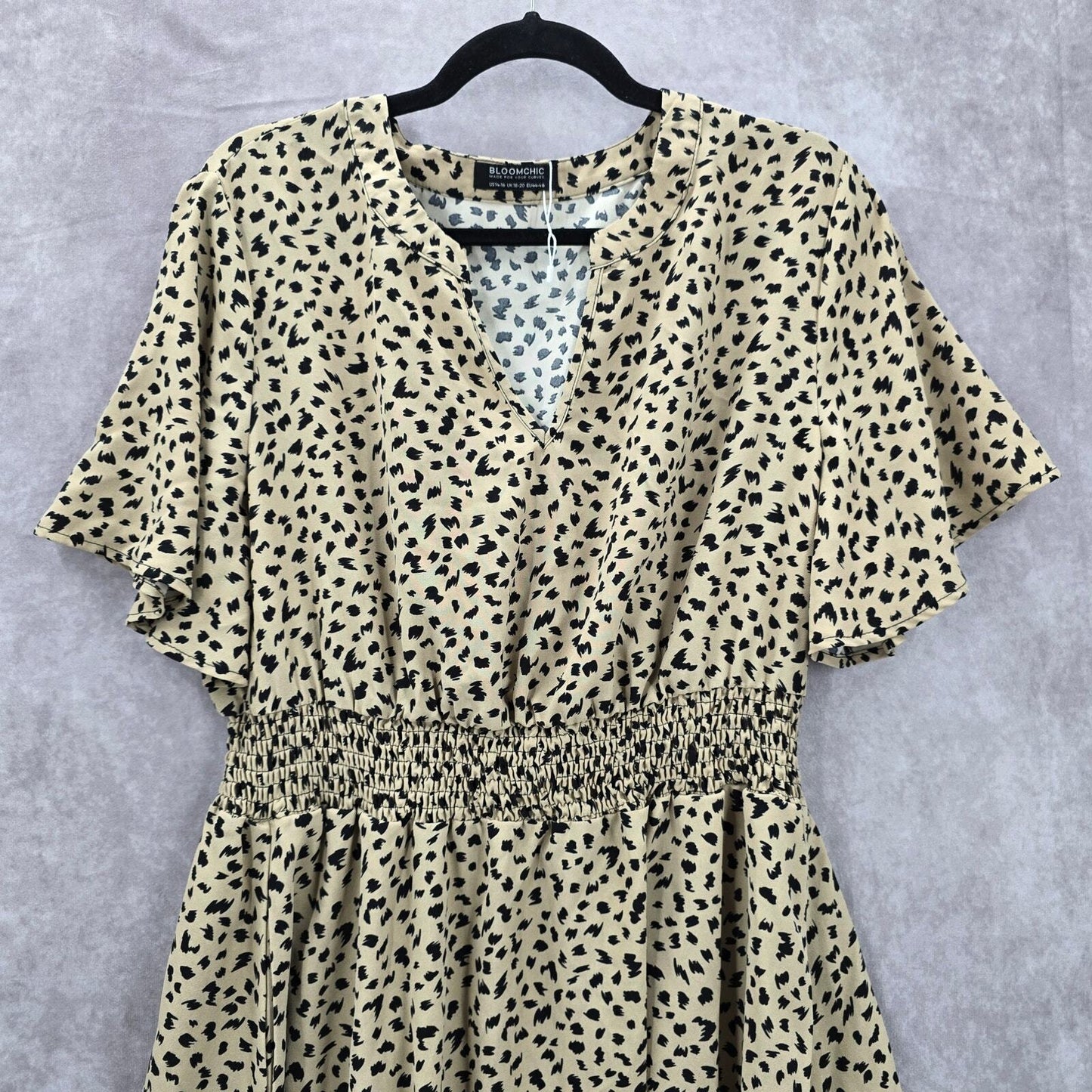 Bloomchic Animal Print Flutter Office Short Sleeve Flowy Flare Midi Dress XL