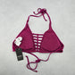 Mossimo Purple Padded Cutout Halter Tie Plunge Bikini Bralette Swim Top S Small