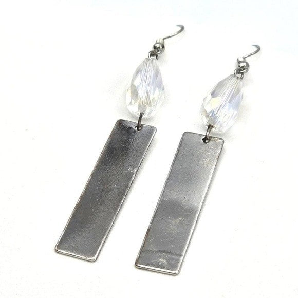 Silver Tarnished Tone Bead Bar Dangle Hook Earrings Fashion Jewelry E25