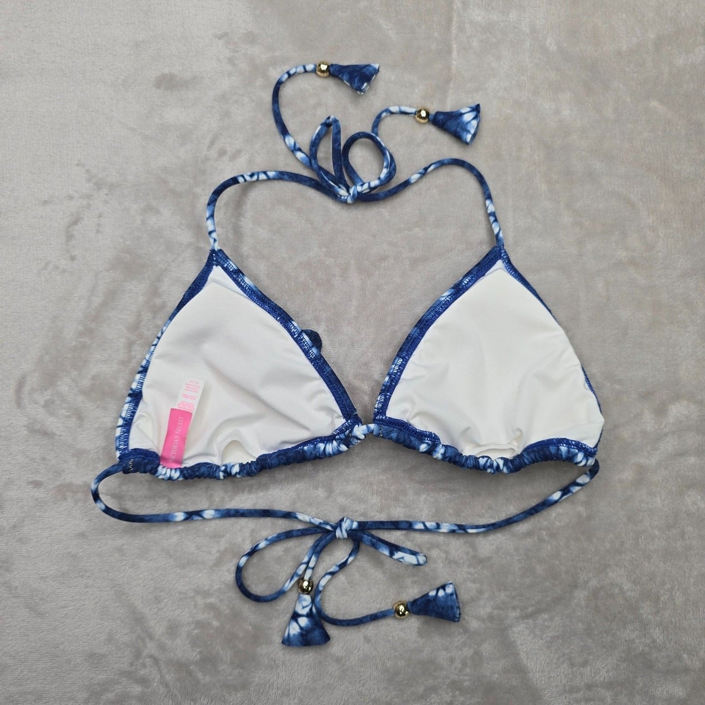 Victoria's Secret Blue White Bikini Top Tie Back Adjustable Swimwear M Medium