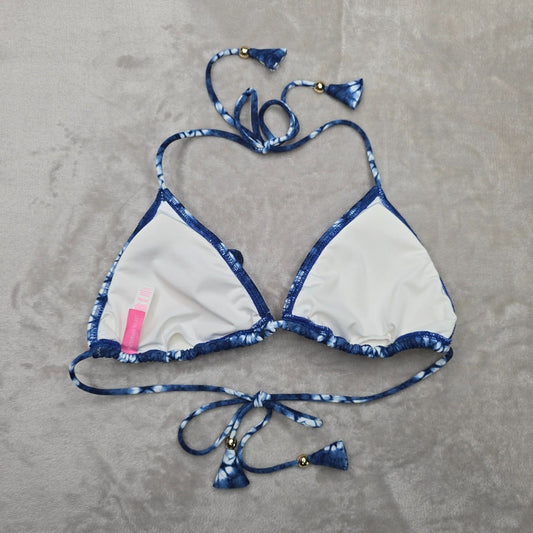 Victoria's Secret Blue White Bikini Top Tie Back Adjustable Swimwear M Medium