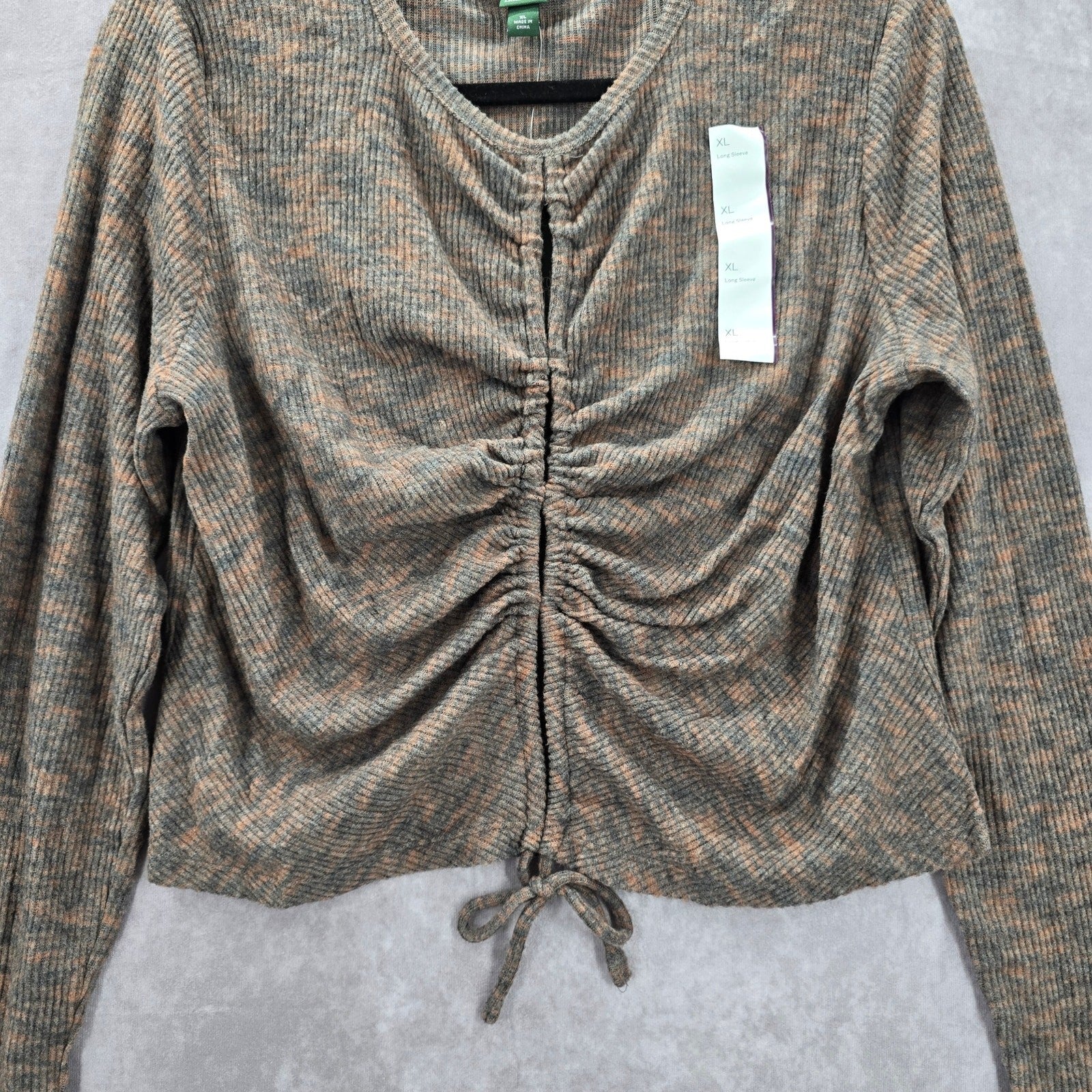 Wild Fable Brown Knit Crop Drawstring Split Long Sleeve Cozy Top NWT Extra Large