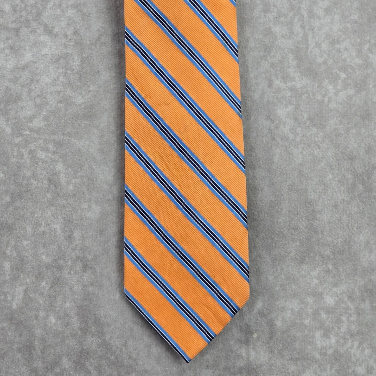 Nautica Orange Blue White Stripe Geometric Executive 100% Silk Mens Neck Tie