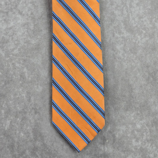 Nautica Orange Blue White Stripe Geometric Executive 100% Silk Mens Neck Tie