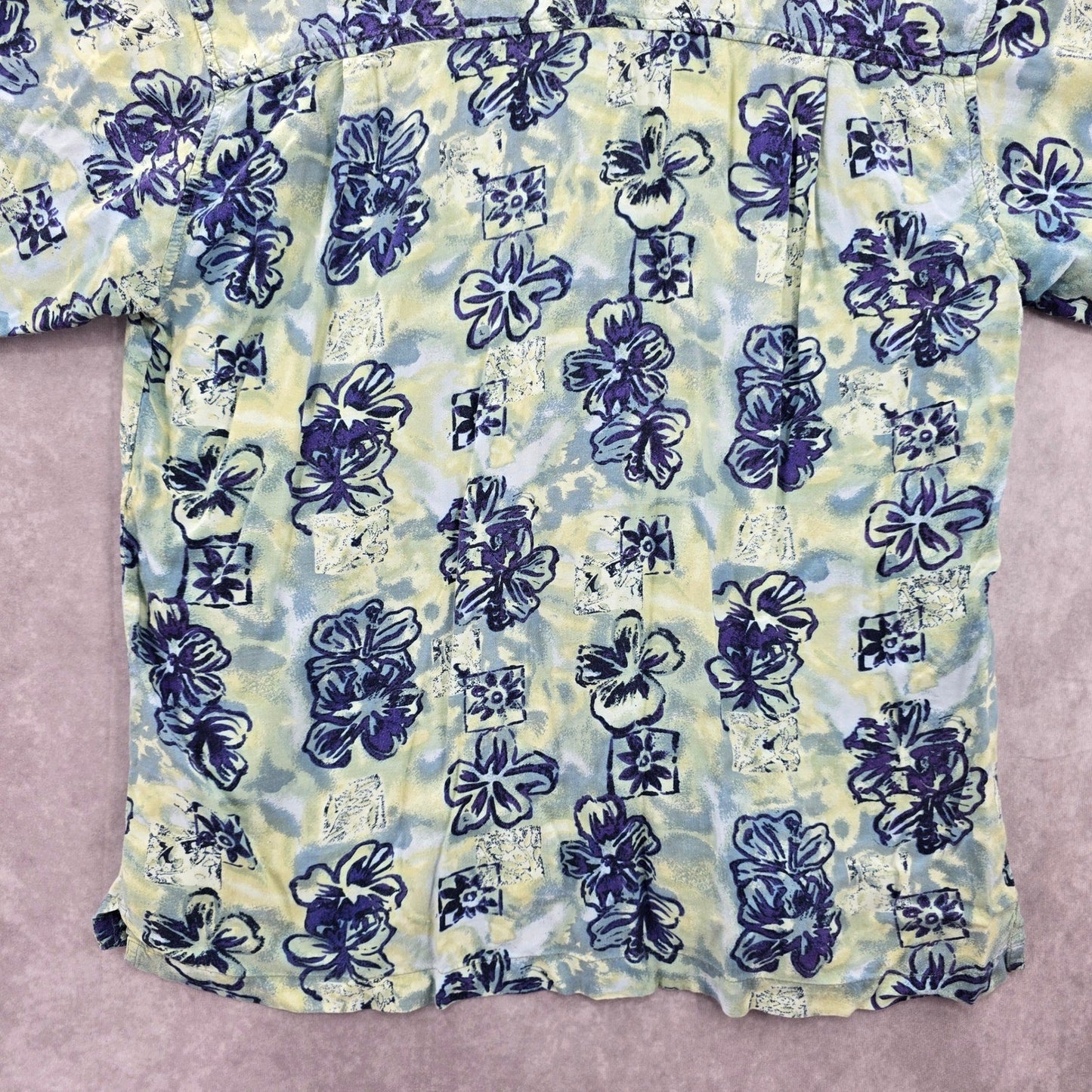 Address Unknown Green Palm Tropical Surf Island Vintage Relax Hawaiian Shirt L