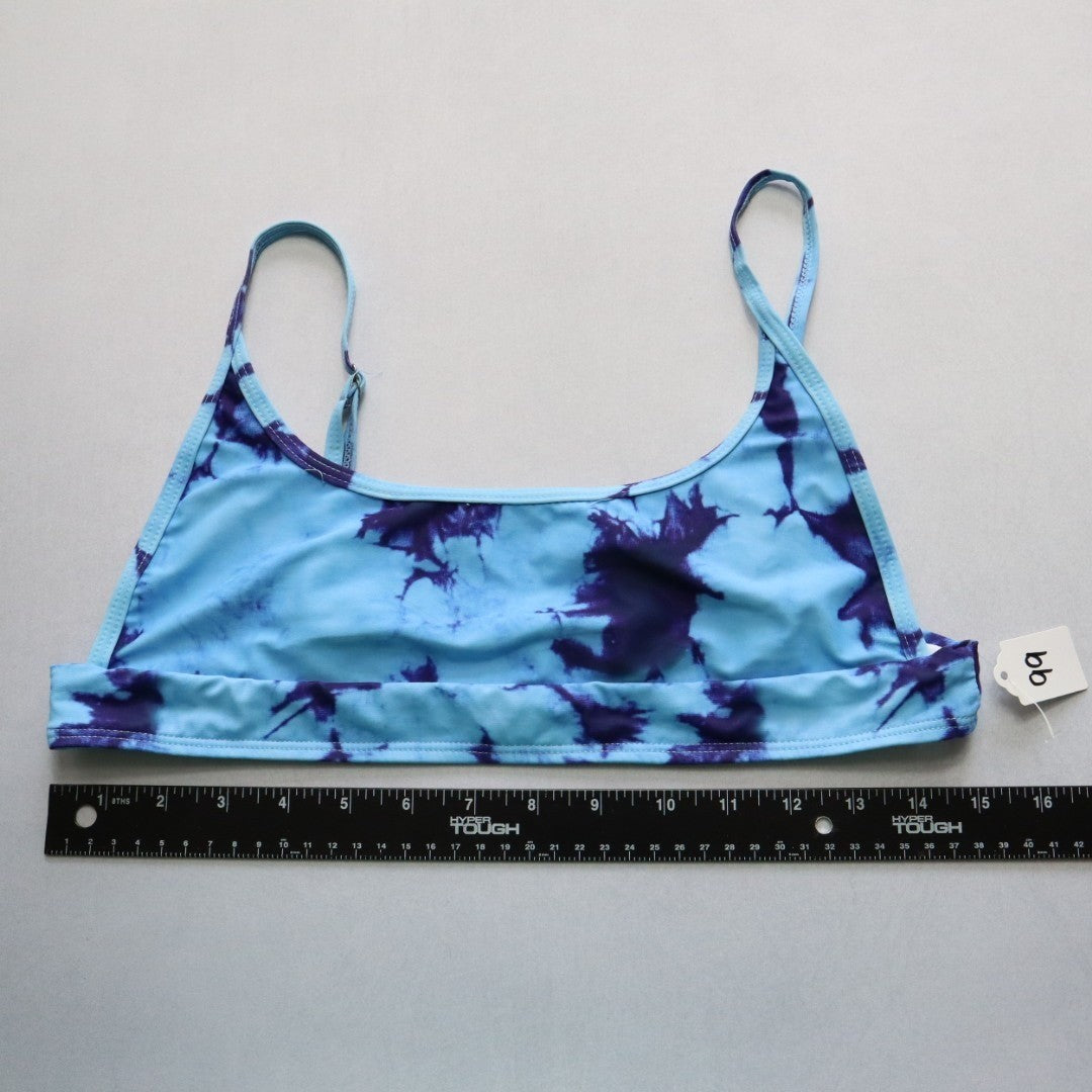 Blue Tie Dye Pull On Swim Sports Boho Bra Beach Bralette Bikini Top L Large