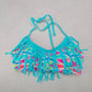 Urban Sea Blue Fringe Padded Halter Tie Boho Bikini Bralette Swim Top S Small