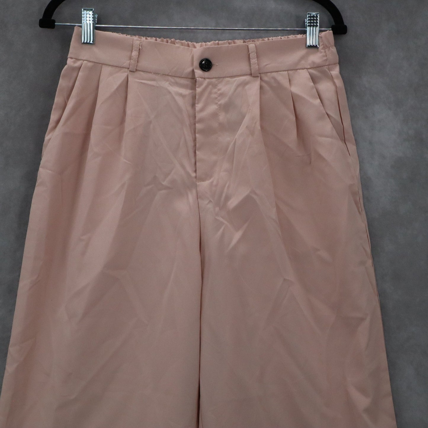 Pink Pleated Wide Leg Boho Preppy Straight Business Casual Trousers Pant L Large