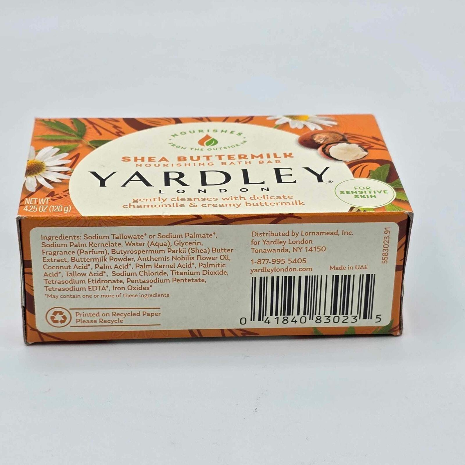 Yardley London Sensitive Skin Moisturizing Bath Bar Shea Buttermilk, 4.25 Oz