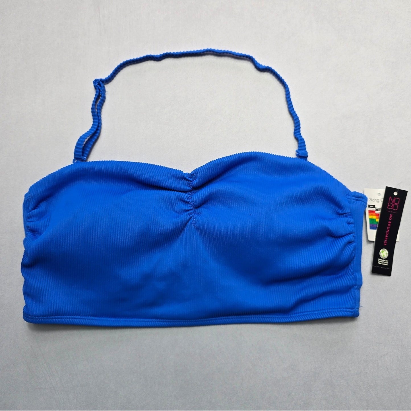 No Boundaries Blue Ribbed Padded Bandeau Halter Swim Bra Beach Bikini Top Large