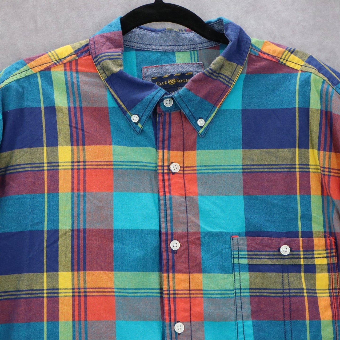 Club Room Plaid Multi Color Button Down Pocket Casual Cotton Shirt Extra Large