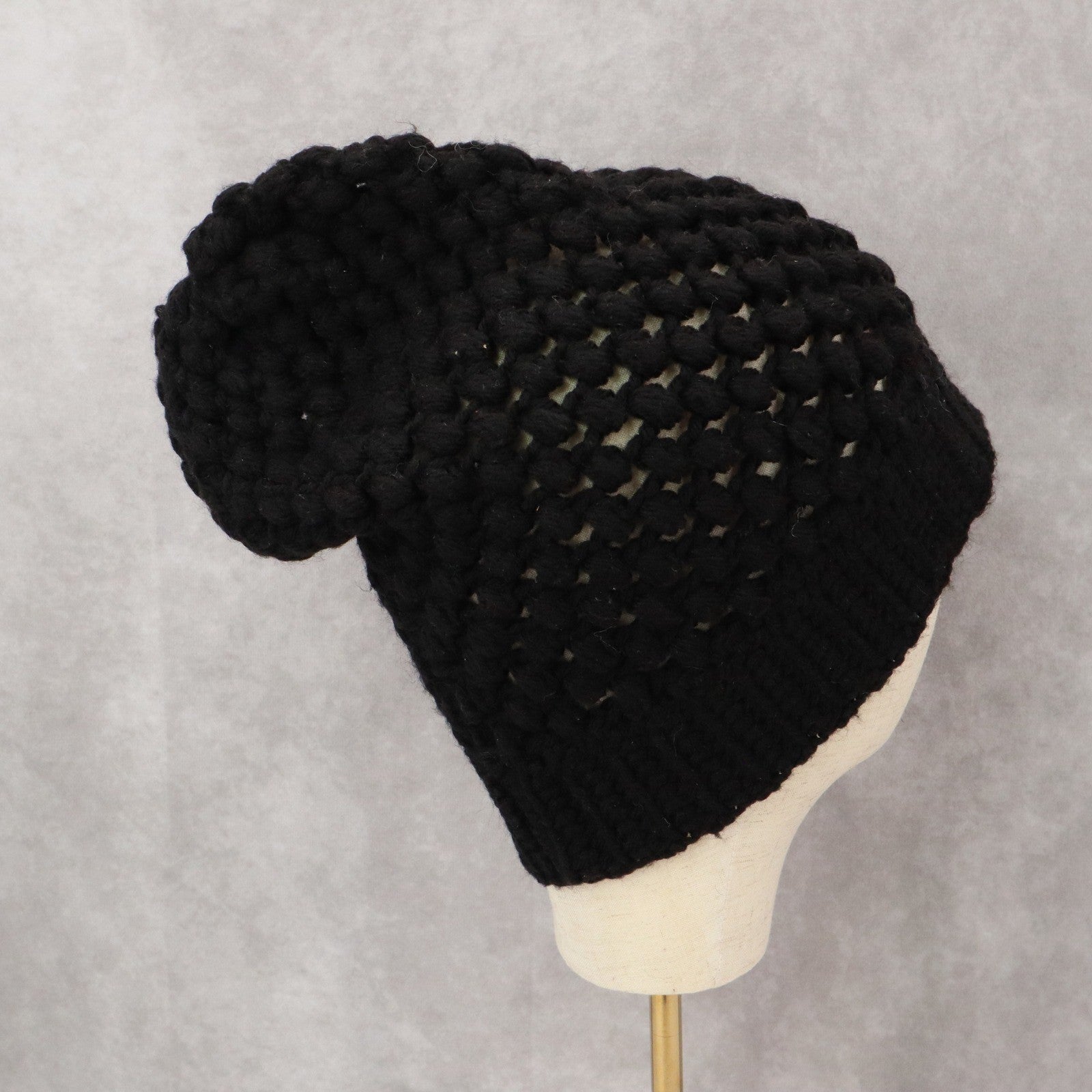 Black Chunky Cable Knit Crochet Y2K Vintage Cottage Skater Beanie Cap Hat OS