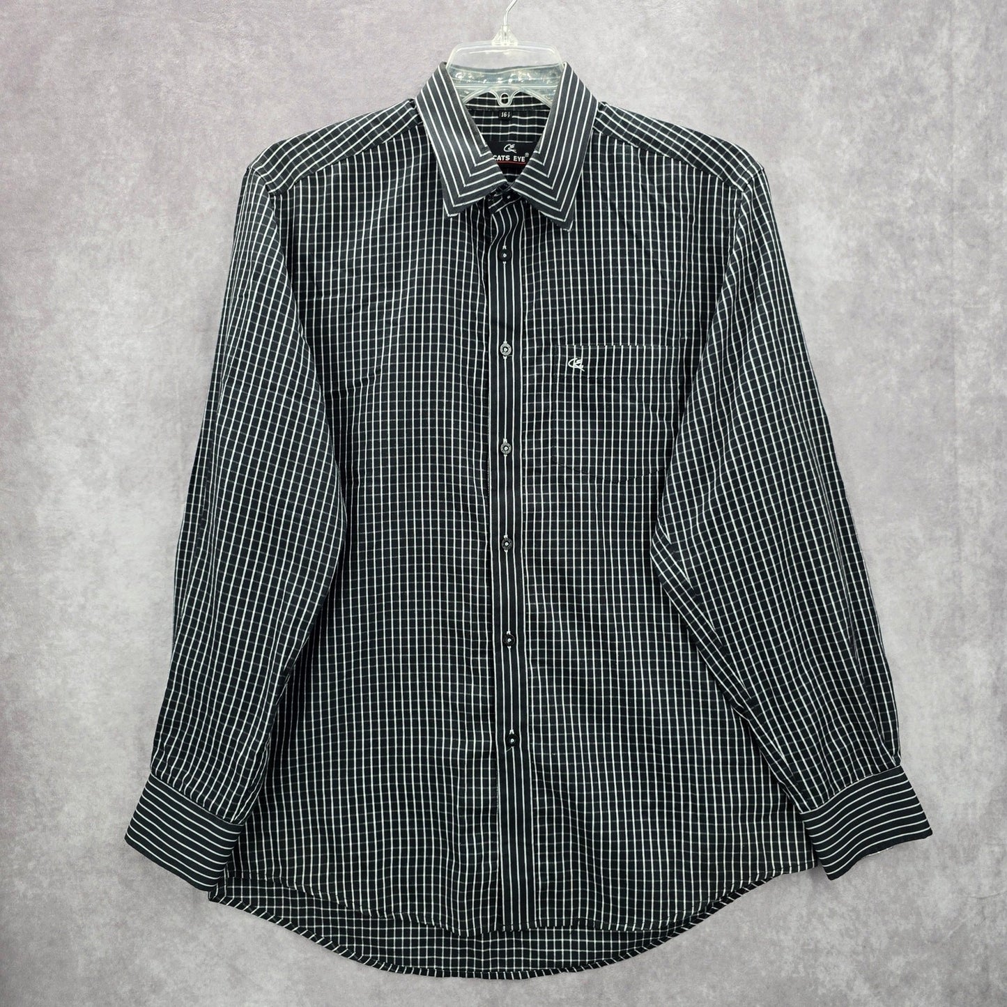 Cats Eye Black Stripe Button Down Long Sleeve Work Casual Dress Shirt Mens L