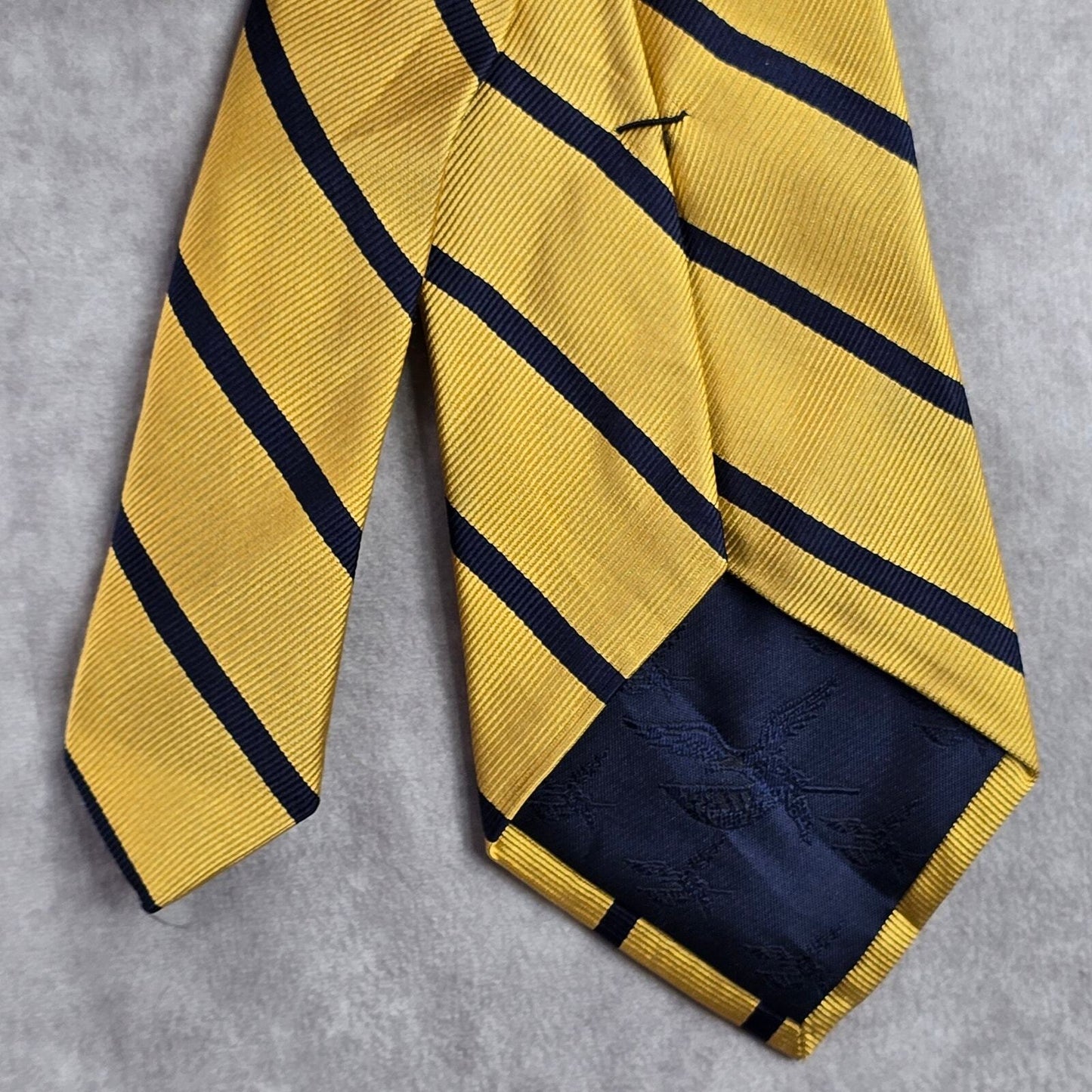 American Living Yellow Blue Stripe Geometric Diagonal 100% Silk Neck Tie