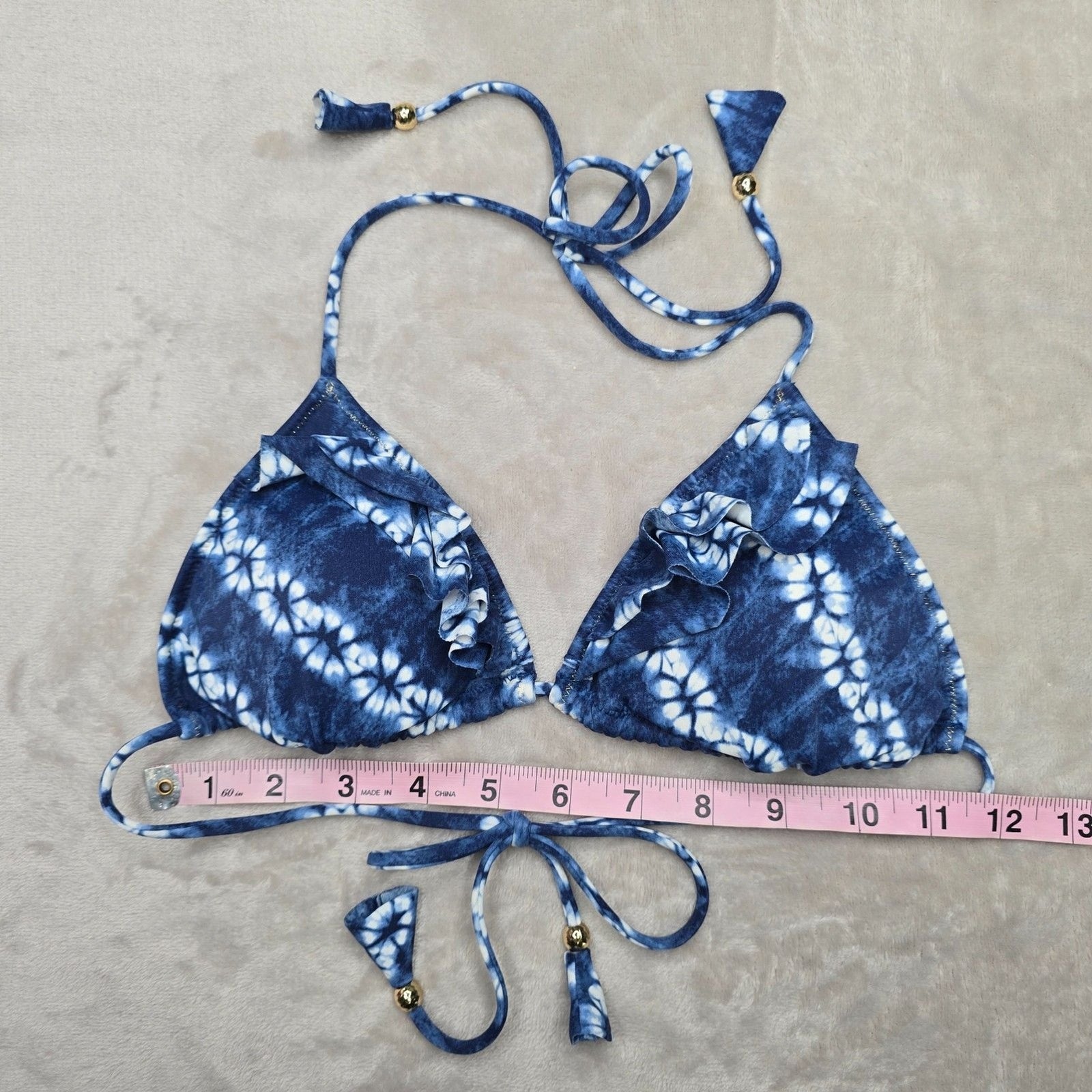 Victoria's Secret Blue White Bikini Top Tie Back Adjustable Swimwear M Medium