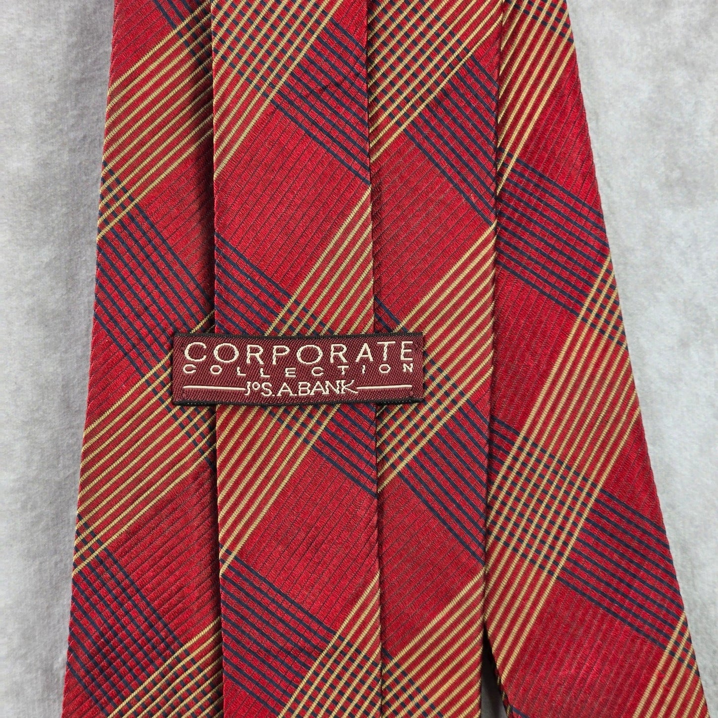 Jos. A. Bank Corporate Red Gold Plaid Tartan 100% Silk Men's Neck Tie Executive