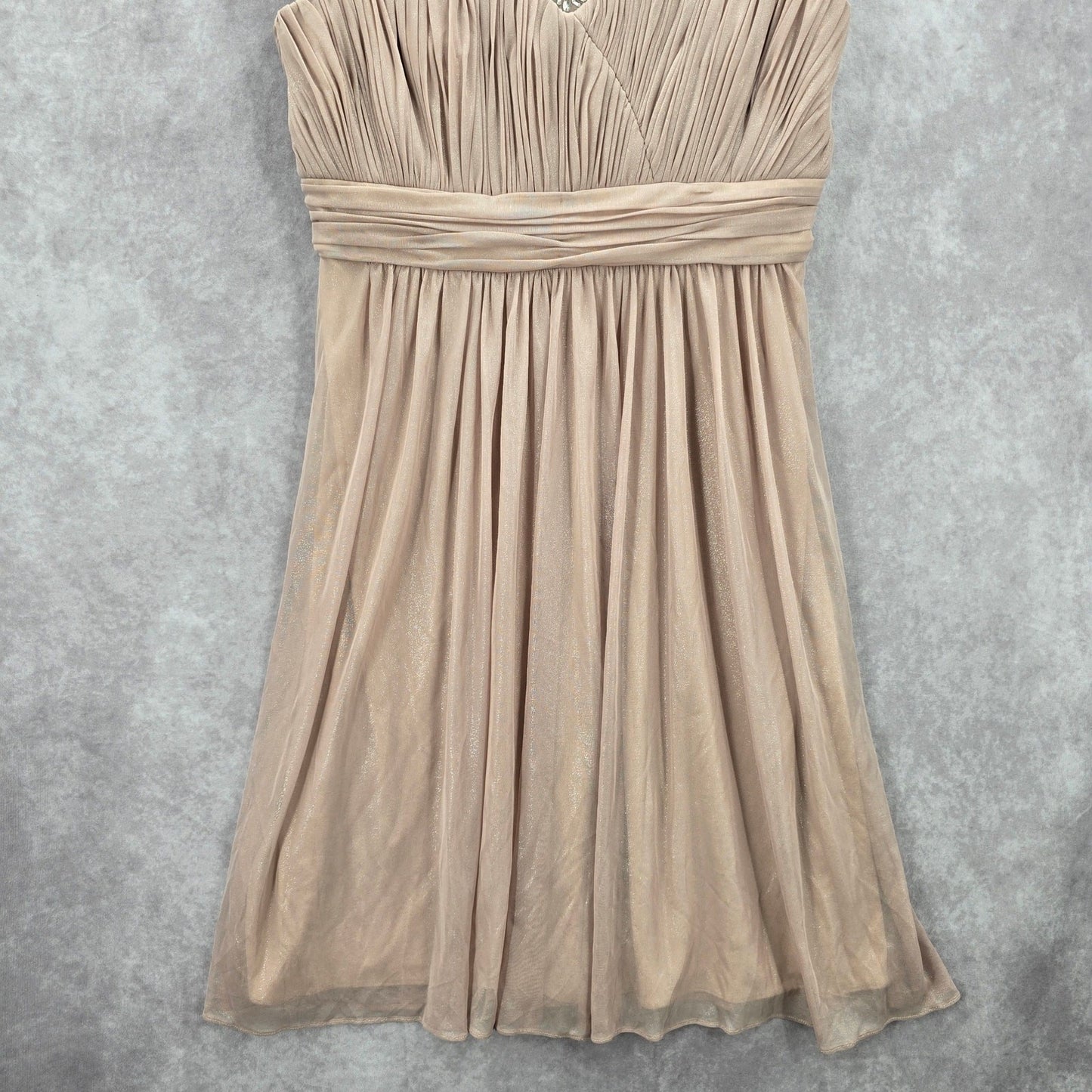 Calvin Klein Gold Flare Rhinestone Sleeveless Knee Length Mesh Dress 8 Medium