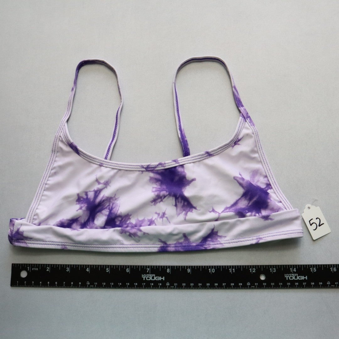 Purple Tie Dye Pull On Swim Boho Hippie Sports Bra Bralette Bikini Top L Large