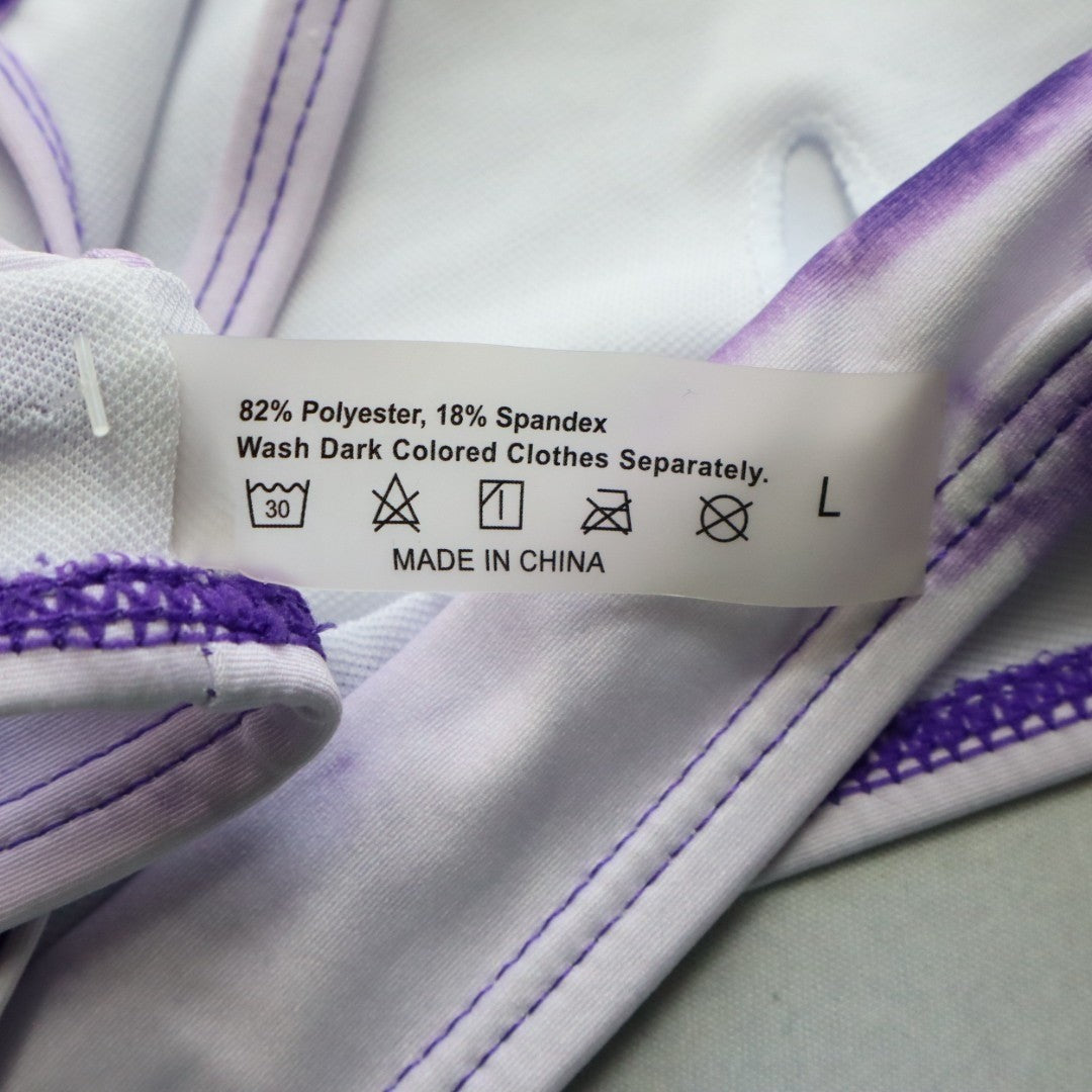 Purple Tie Dye Pull On Swim Boho Hippie Sports Bra Bralette Bikini Top L Large