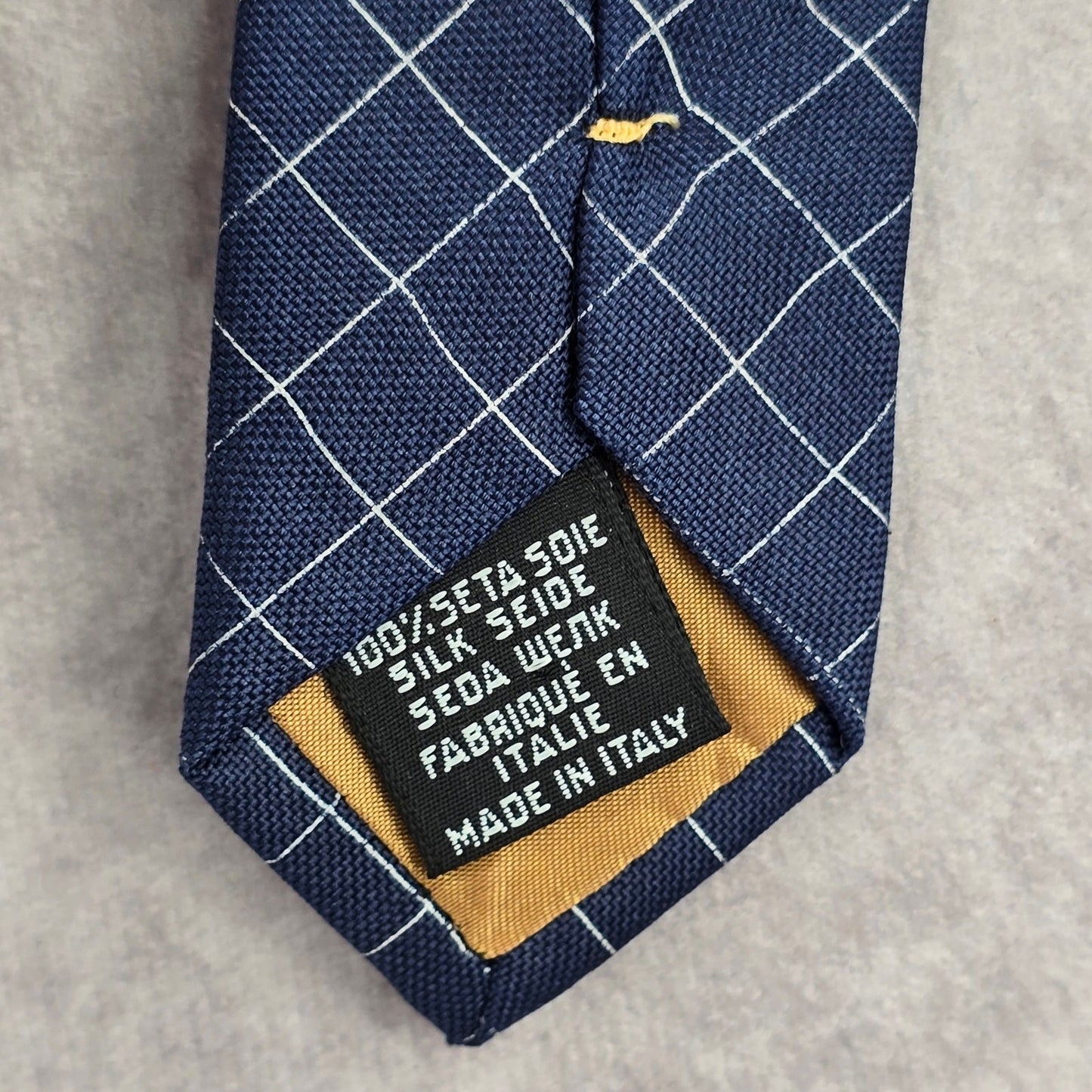 YSL Blue Gold Stripe Plaid Executive Silk Italy Neck Tie Men
