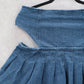 Spoon Jeans Blue Cutout Zip Mini Cotton Denim Pleated Flare Y2K Skirt L Large