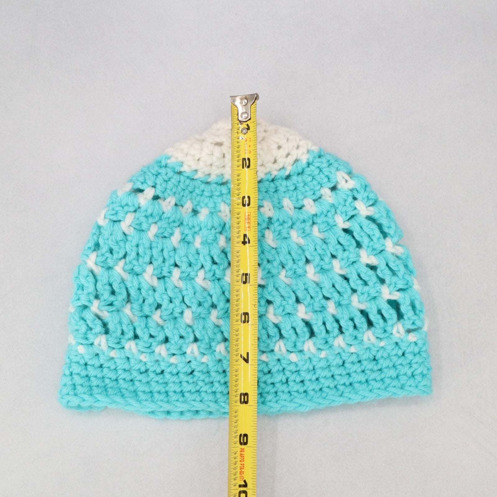 Blue Cable Knit White Handmade Y2K Vintage Cozy Winter Beanie Cap Hat