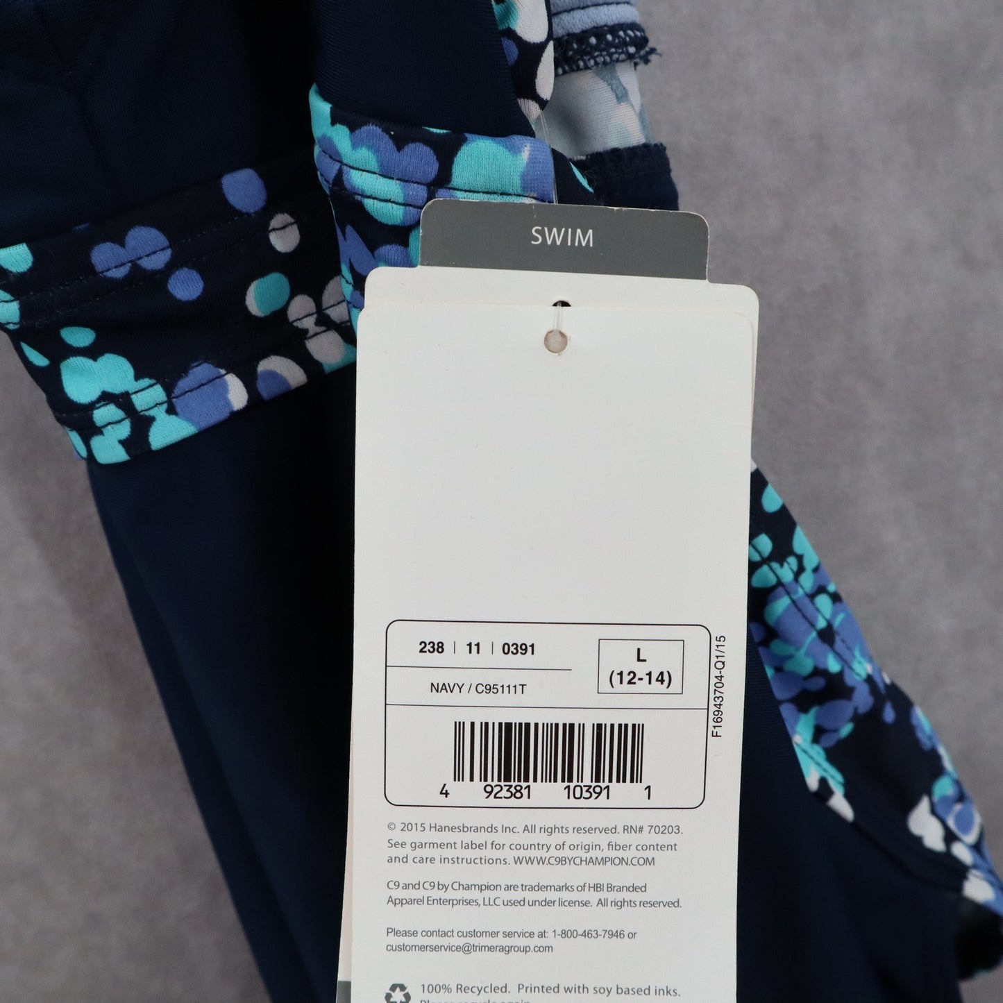 Champion Blue Dot Racerback Padded Halter Fade Resistant Tankini Top L Large