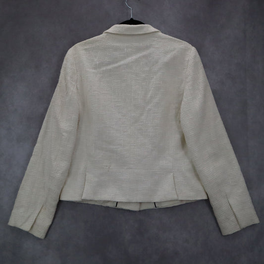 Banana Republic White Ecru Formal Clover Check Cotton Suit Coat Jacket Blazer 10