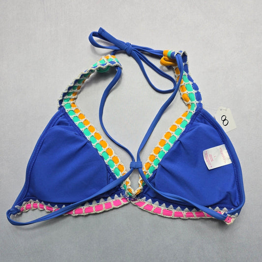 Xhilaration Blue Crochet Padded Crisscross Tie Swim Bra Beach Bikini Top L Large