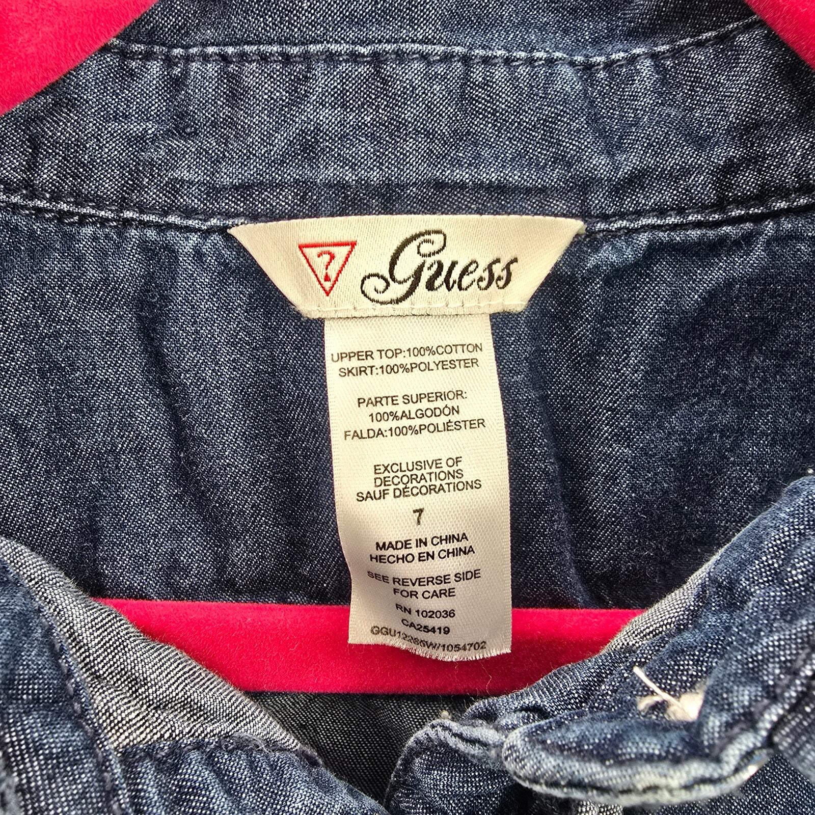 Guess Blue Orange Floral Asymmetrical Button Jeans Gem Tie Girls Toddler Dress 7