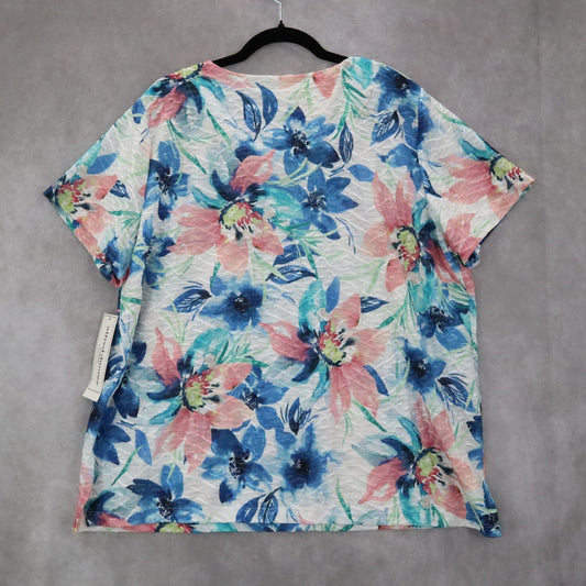 Alfred Dunner Crinkle Floral Print Pastel Watercolor Blouse Cottagecore Plus 1X