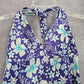 Purple Floral Halter Padded Tie Swimwear Tankini XL Extra Large