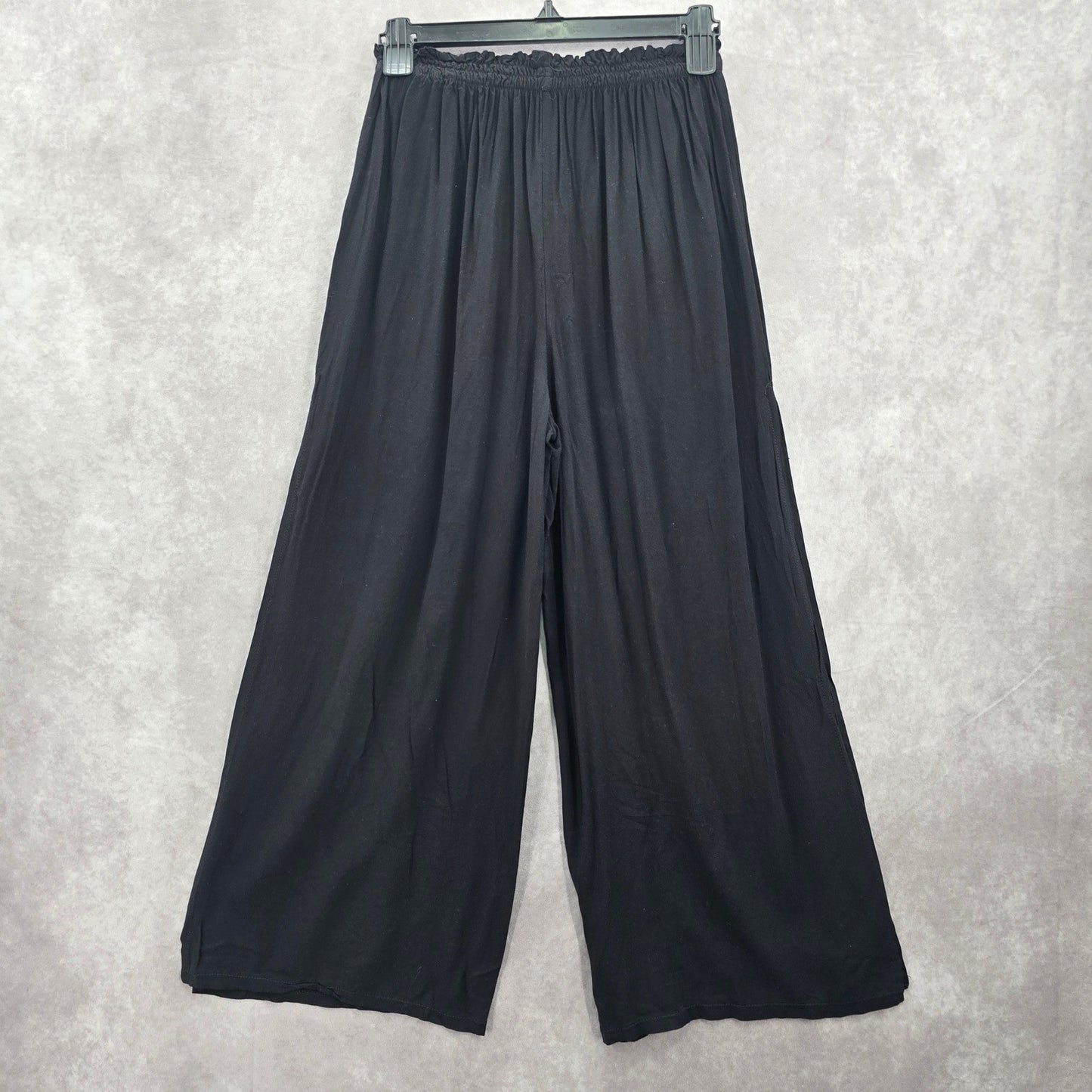 Black Wide Split Flowy Straight Beach Vacation Lounge 90s Pullon Boho Pants XS