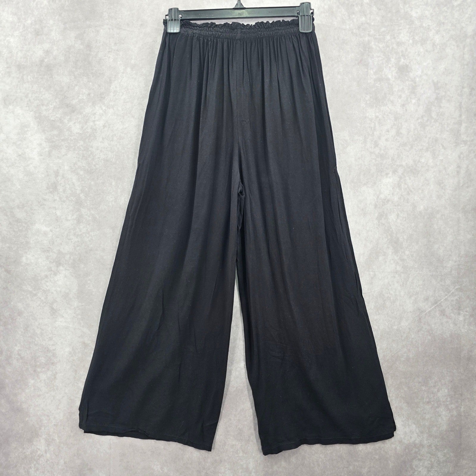 Black Wide Split Flowy Straight Beach Vacation Lounge 90s Pullon Boho Pants XS