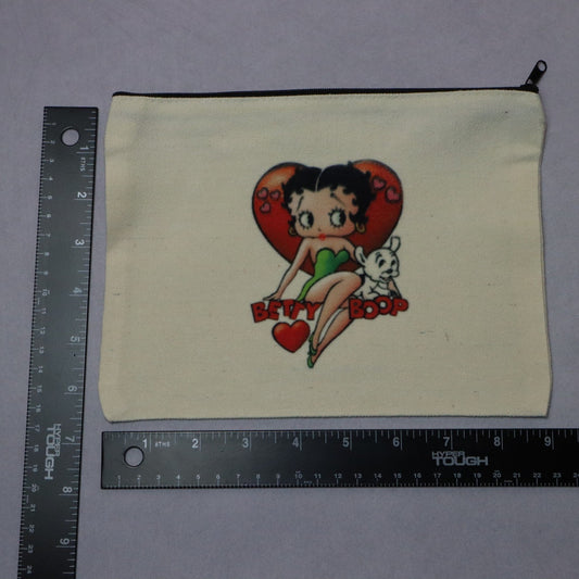 Betty Boop Black Zipper Canvas Pouch Handmade Makeup Bag