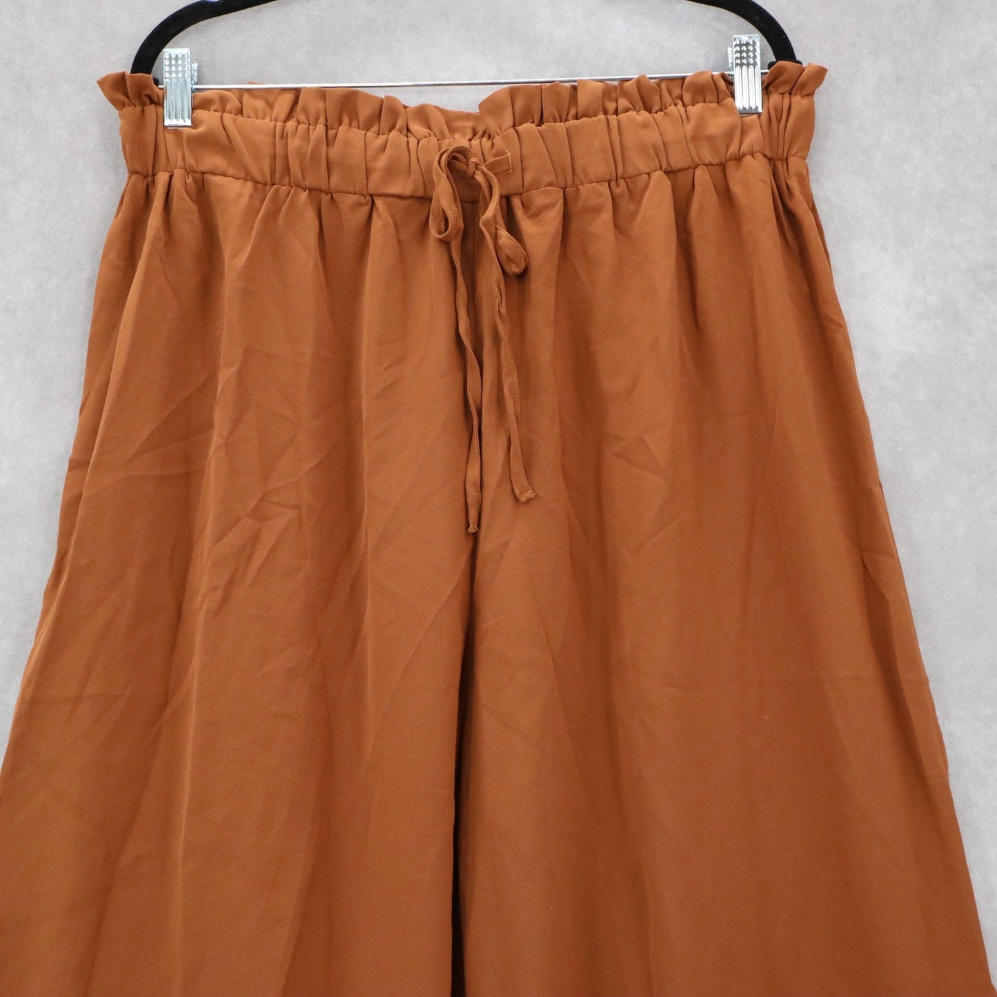 Yellow Ruffle Pull On Wide Leg Straight Belt Boho Comfy Trouser Pants Plus 3XL