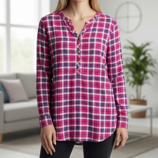 Lands' End Plaid Tunic Shirt Pink Casual Flannel Preppy Long Sleeve Plus 18W