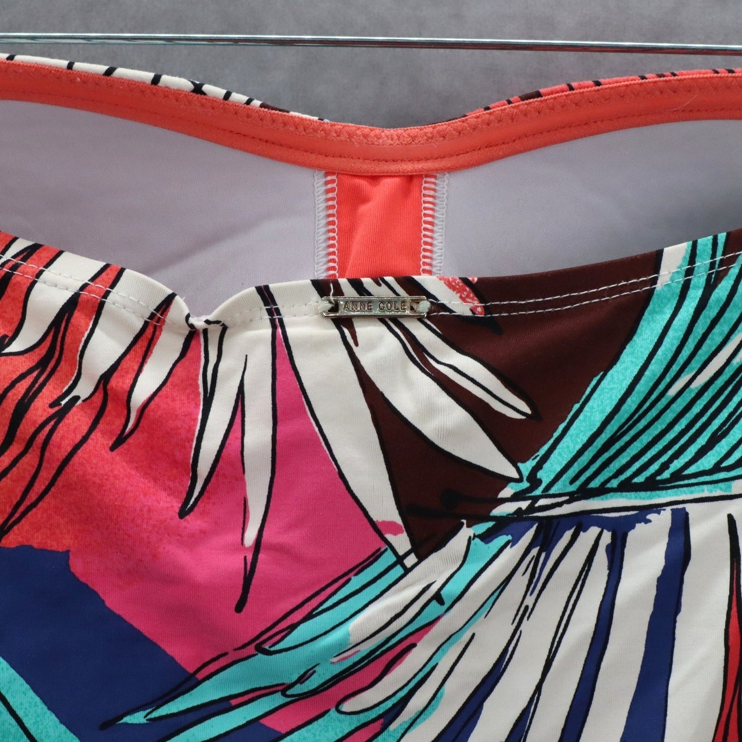 Anne Cole Blue Floral Tropical Leaf Strapless Tube Bikini Swim Tankini Top Small