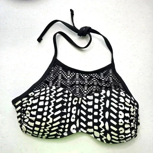 Xhilaration Black Geometric Padded Swimsuit Bikini Swimwear Top Extra Small XS