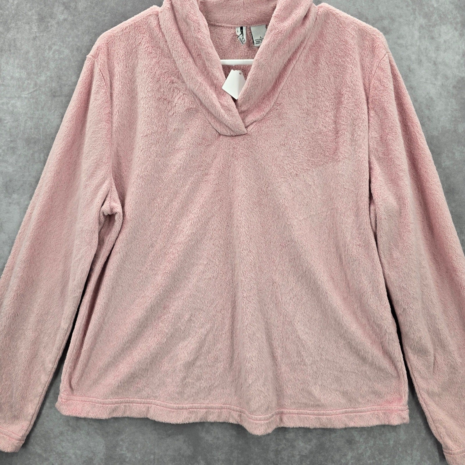 New Directions Pink Fleece Sweater Pullover Soft Comfy Cardigan L Large