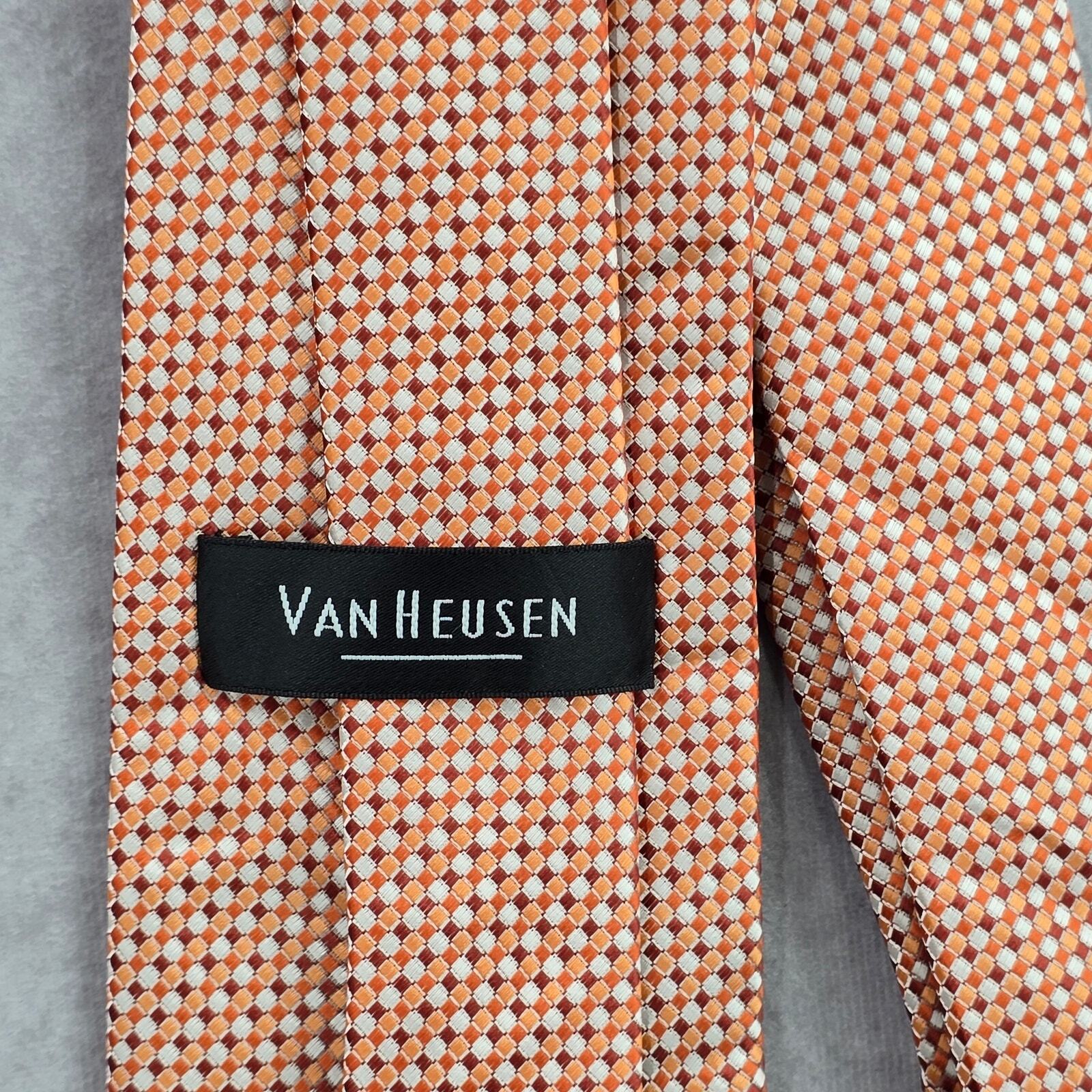 Van Heusen Orange Silver Geometric Checker Executive 100% Polyester Neck Tie
